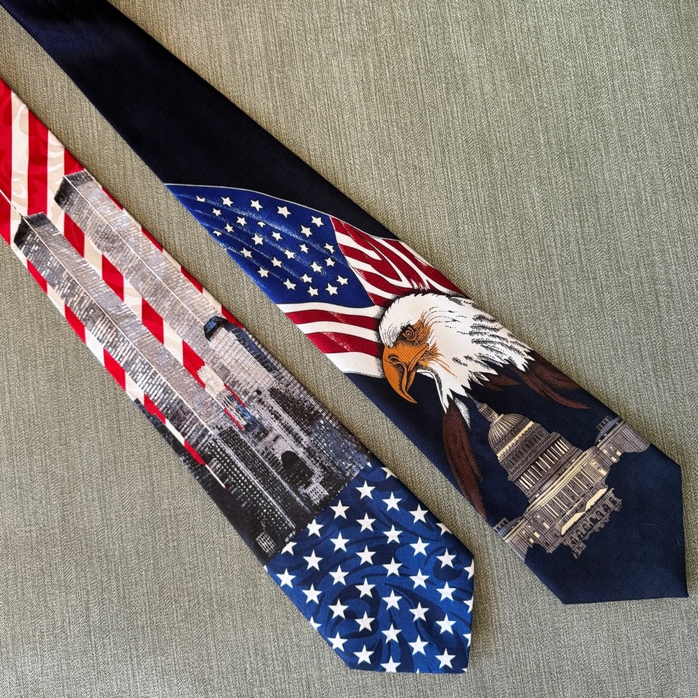 Lot of Two USA Patriotic Ties Neckties - One is Croft & Barrow- Eagle; Flag